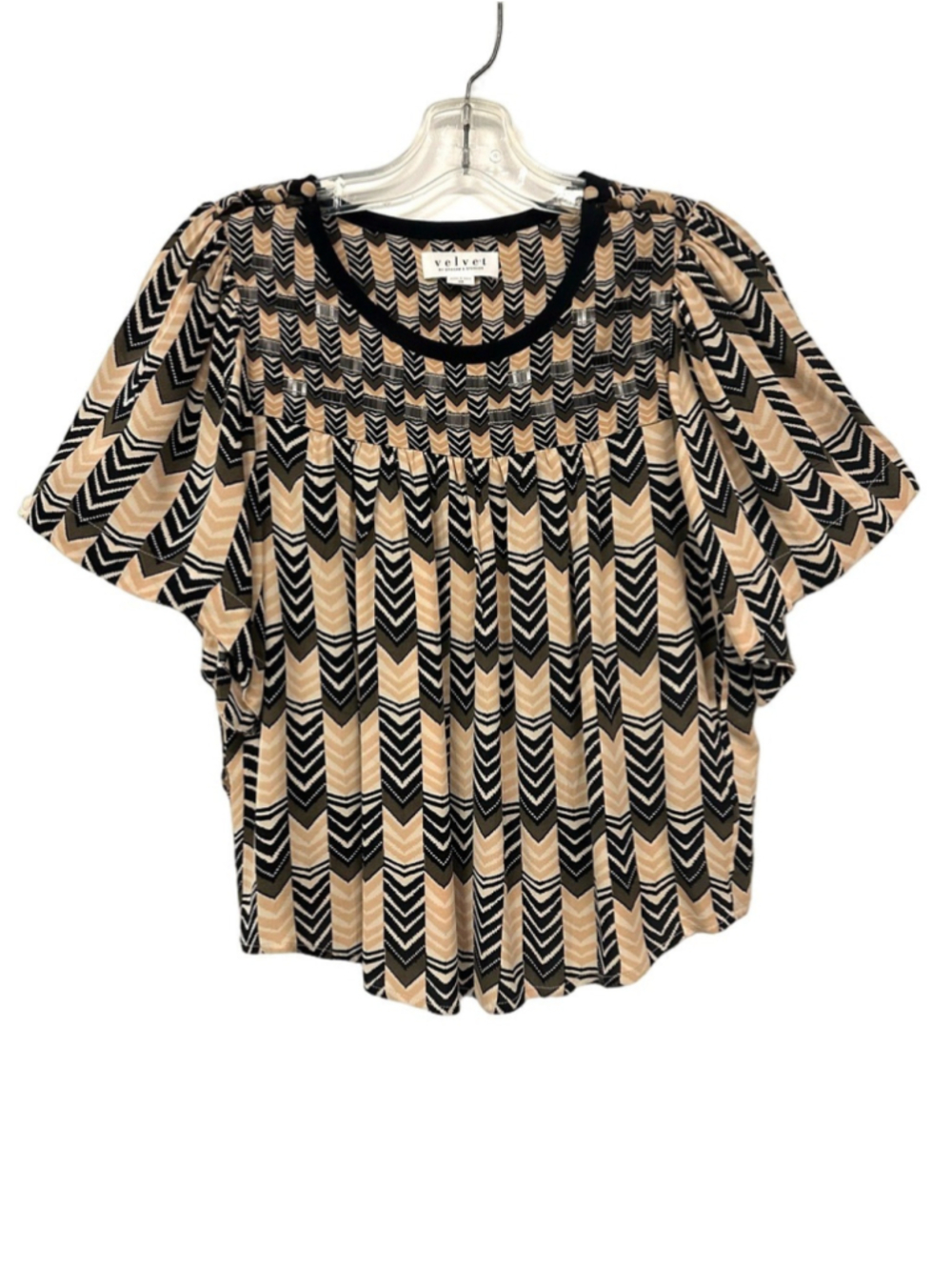 Velvet Graham Spencer Sequin Yoke Blouse XS Geometric Viscose Boho Top